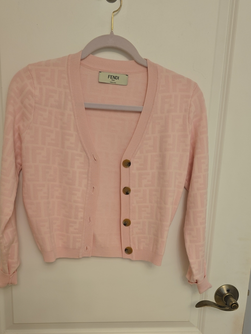 Fendi Pale Pink FF-Jacquard V-Neck Cardigan